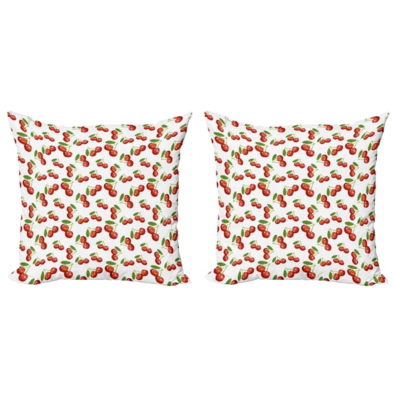 Ambesonne Fruit Throw Pillow Cover 2 Pack, Cherry Fruit Pattern, 18", White Vermilion Green