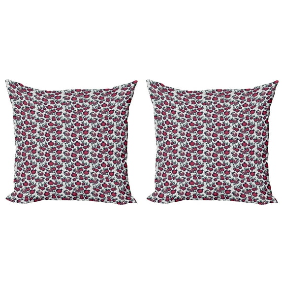 Ambesonne Fruit Throw Pillow Cover 2 Pack, Cut and Whole Pomegranates, 24", Pale Grey Maroon Green