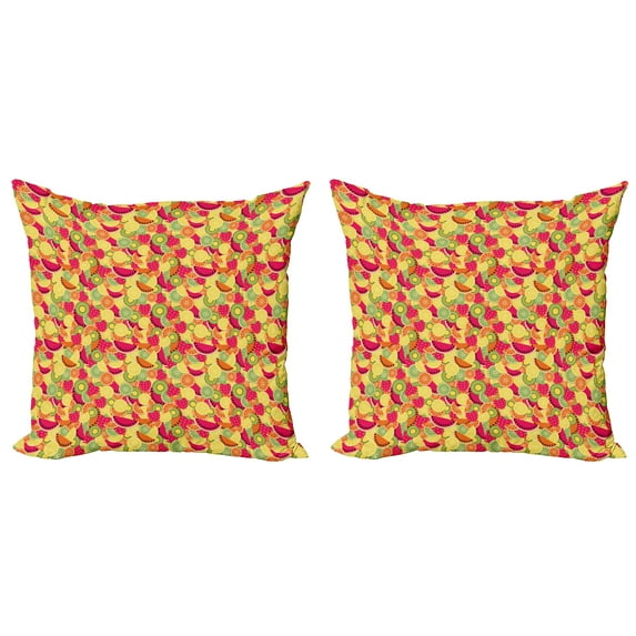 Ambesonne Fruit Throw Pillow Cover 2 Pack, Orange Watermelon Strawberry, 24", Multicolor