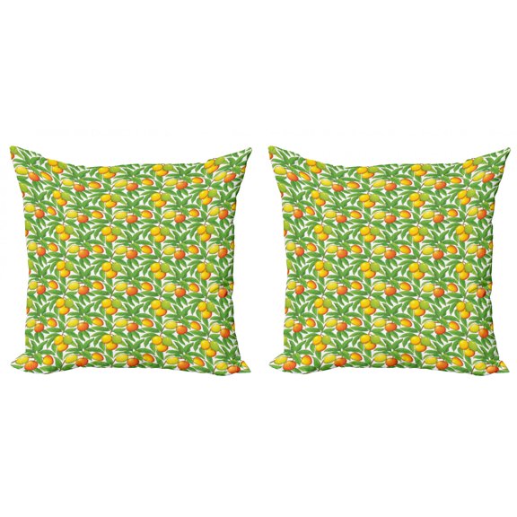 Ambesonne Fruit Throw Pillow Cover 2 Pack, Ripe Mango Branches, 18", Green Vermilion