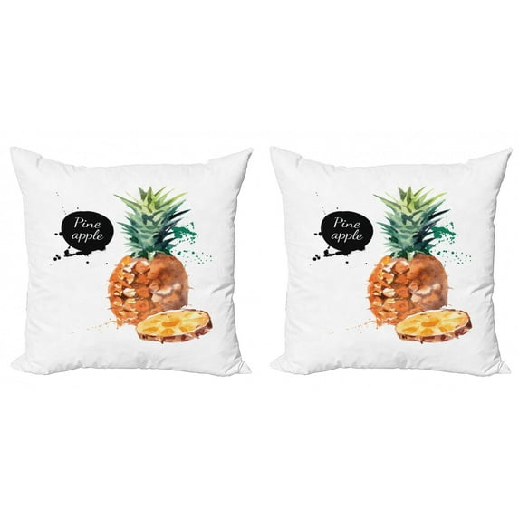 Ambesonne Fruit Throw Pillow Cover 2 Pack, Sketch Hawaii Pineapple, 16", Brown Reseda Green Black
