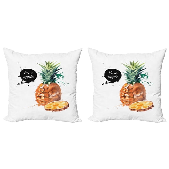 Ambesonne Fruit Throw Pillow Cover 2 Pack, Sketch Hawaii Pineapple, 20", Brown Reseda Green Black