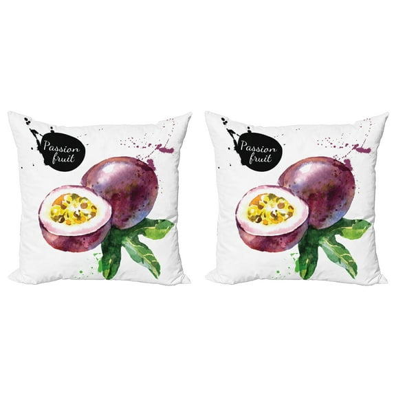 Ambesonne Fruit Throw Pillow Cover 2 Pack, Watercolor Exotic Design, 16", Purple Green and Black