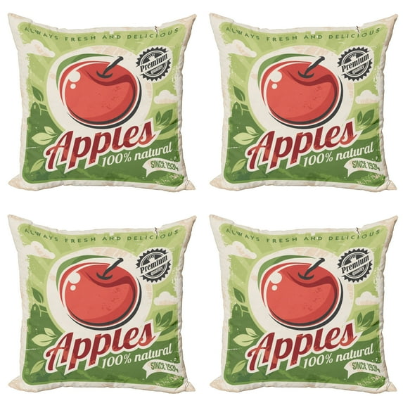 Ambesonne Fruit Throw Pillow Cover 4 Pack, Grunge Torn Advertisement, 24", Multicolor