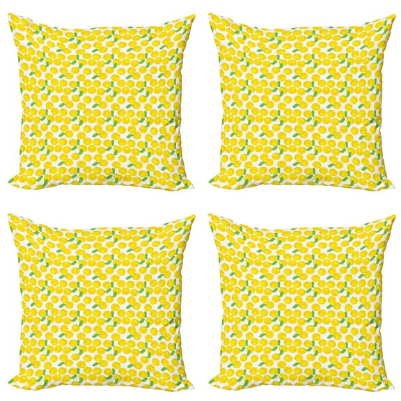 Ambesonne Fruit Throw Pillow Cover 4 Pack, Repeating Citrus Plant Orange, 20", Yellow Green White
