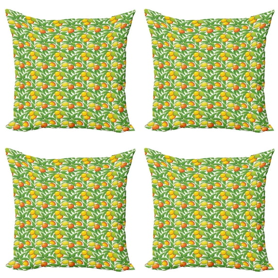 Ambesonne Fruit Throw Pillow Cover 4 Pack, Ripe Mango Branches, 18", Green Vermilion