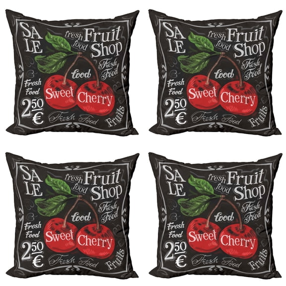 Ambesonne Fruit Throw Pillow Cover 4 Pack, Sketch Style Ripe Cherry, 18", Multicolor
