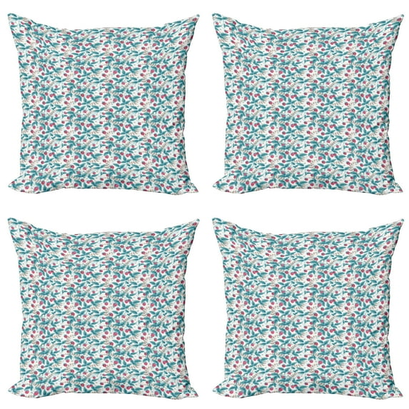 Ambesonne Fruit Throw Pillow Cover 4 Pack, Spring Season Raspberries, 18", Multicolor