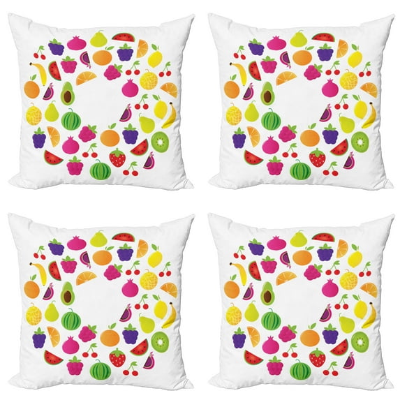 Ambesonne Fruit Throw Pillow Cover 4 Pack, Tasty Circle of Organic Food, 24", Multicolor