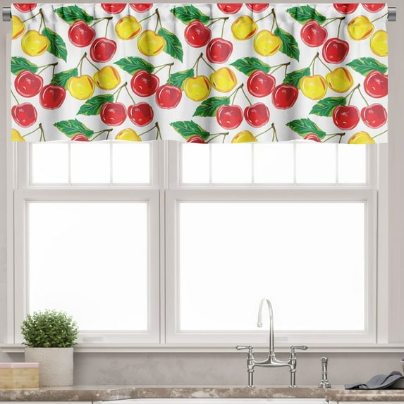 Ambesonne Fruit Valance Pack of 2, Graphic Colored Cherries, 42"X18", Red Yellow Green