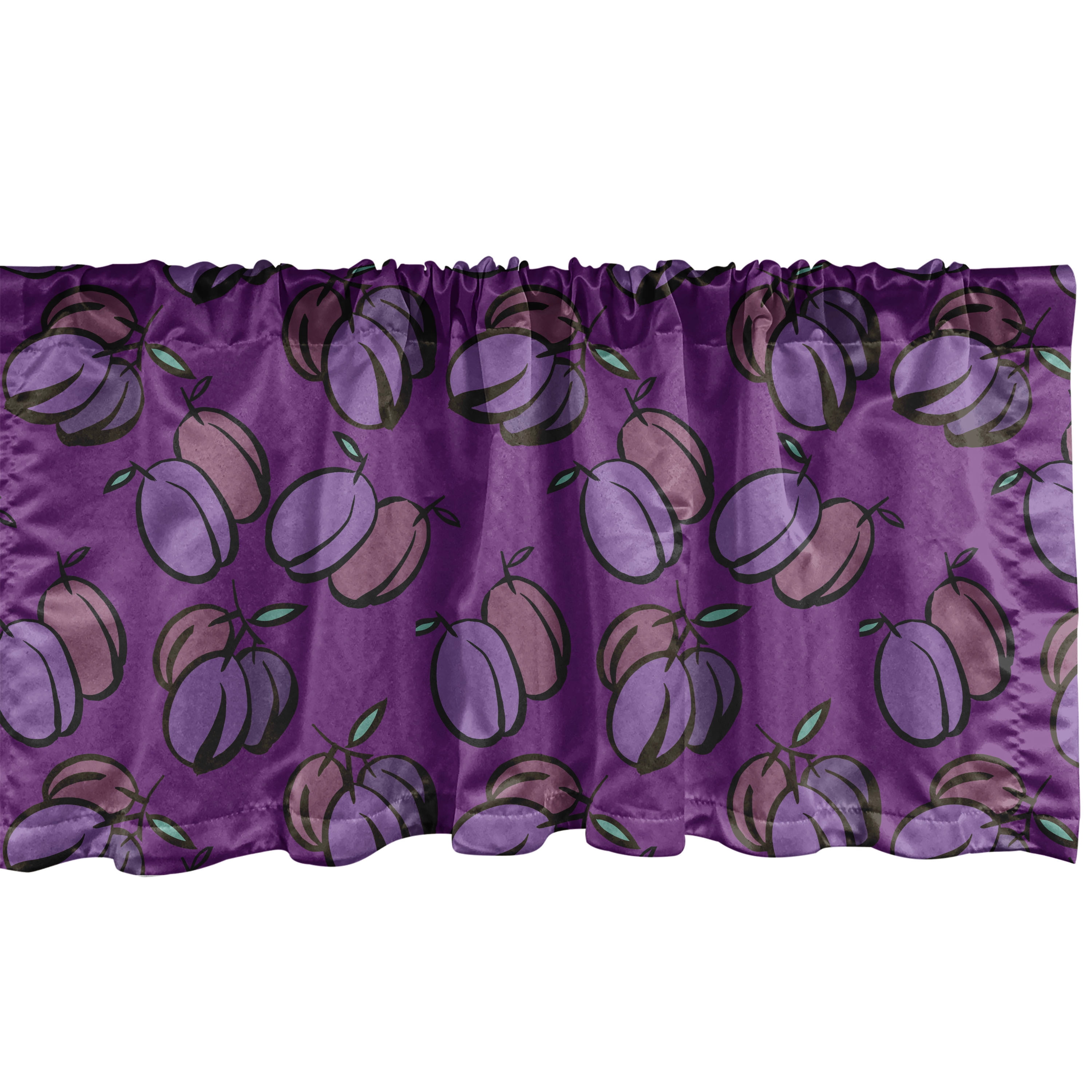 Purple Multicolor Satin Fruit Print Rod Pocket Valance 54" x 12"