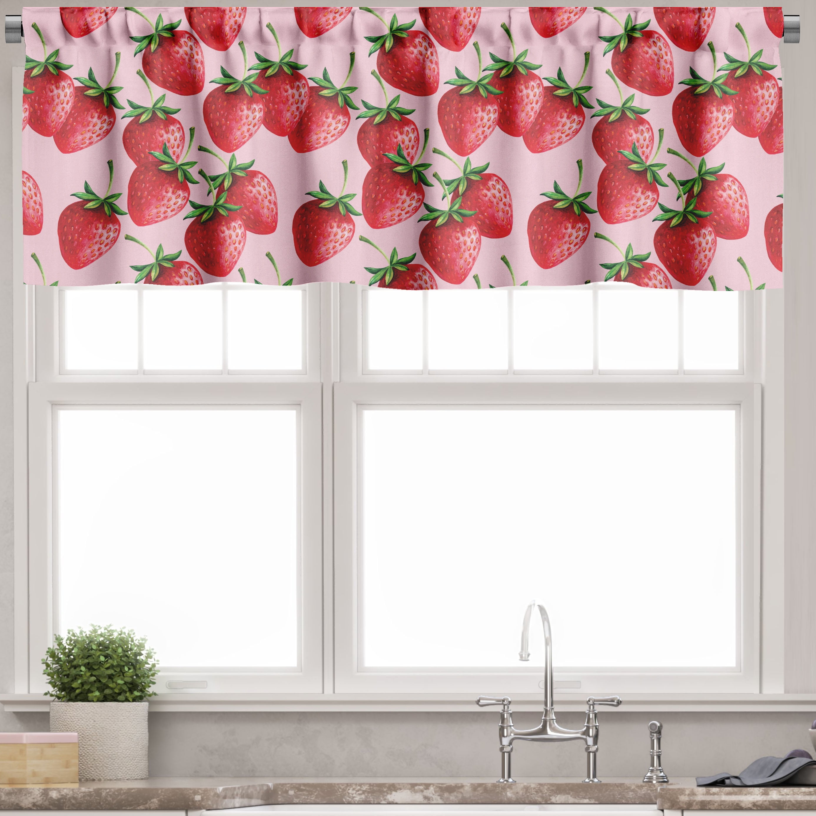 Strawberry Print Light Filtering Satin Valance, 54" x 12"
