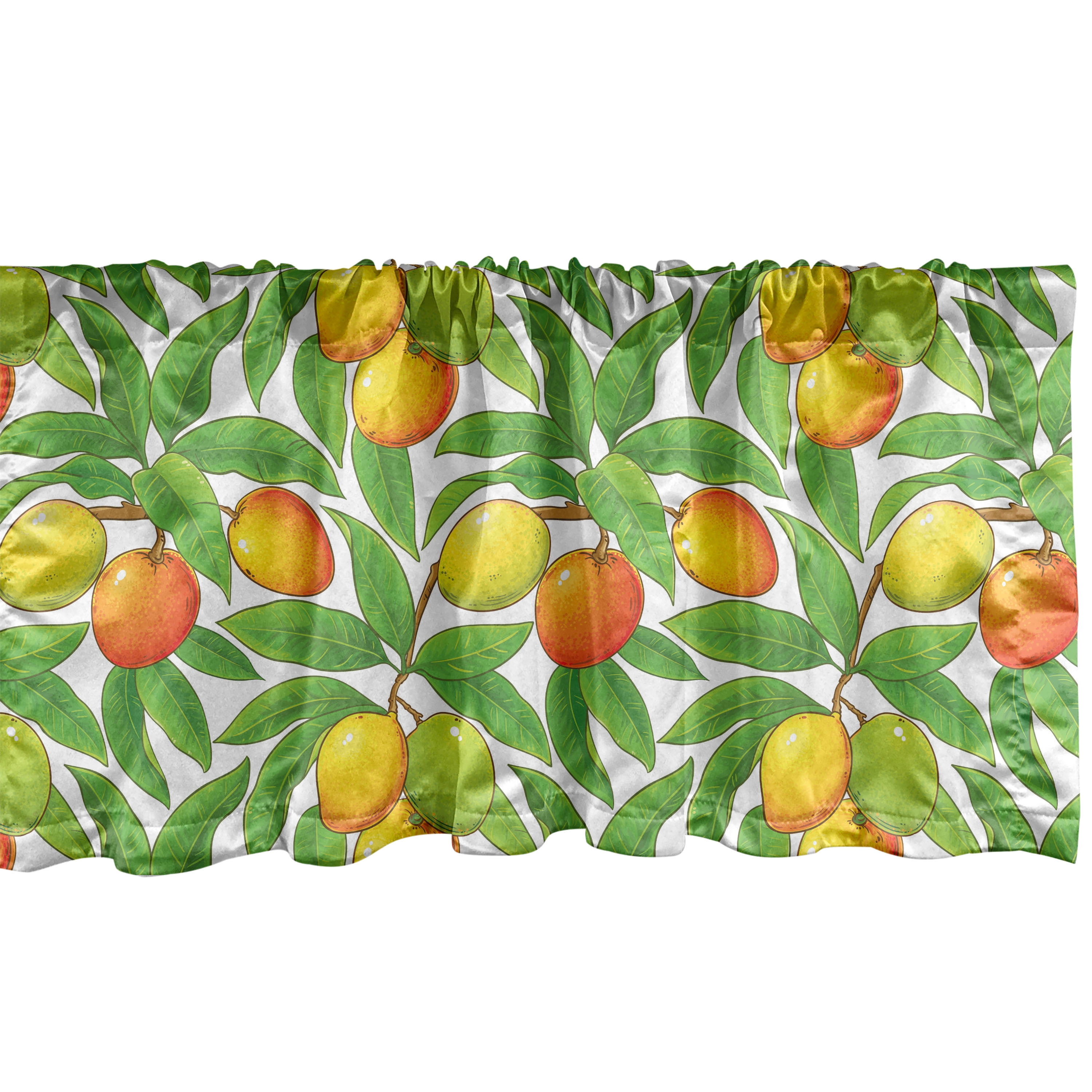 Green Vermilion Mango Branch Satin Rod Pocket Valance
