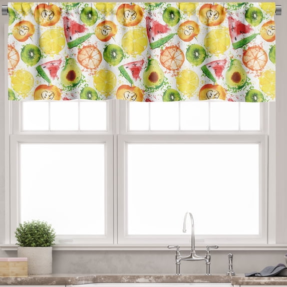 Ambesonne Fruit Valance Pack of 2, Watermelon Kiwi Avocado, 54"X18", Multicolor