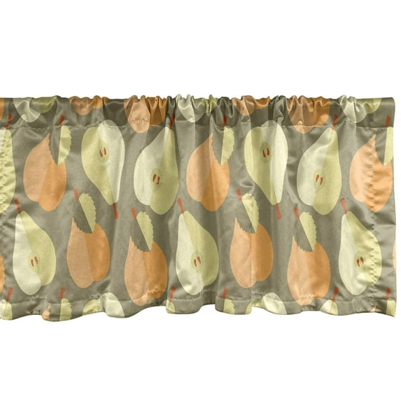 Ambesonne Fruit Window Valance, Cartoon Pears Along Leaves, 42" x 12", Multicolor
