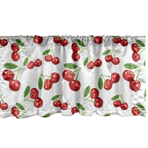 Ambesonne Fruit Window Valance, Cherry Fruit Pattern, 54" X 12", White Vermilion Green
