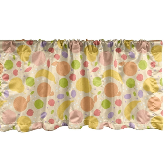 Ambesonne Fruit Window Valance, Colorful Graphic Food Pattern with Plum Cherry Banana Pear Healthy Nutrition Theme, Curtain Valance for Kitchen Bedroom Decor with Rod Pocket, 54" X 12", Multicolor