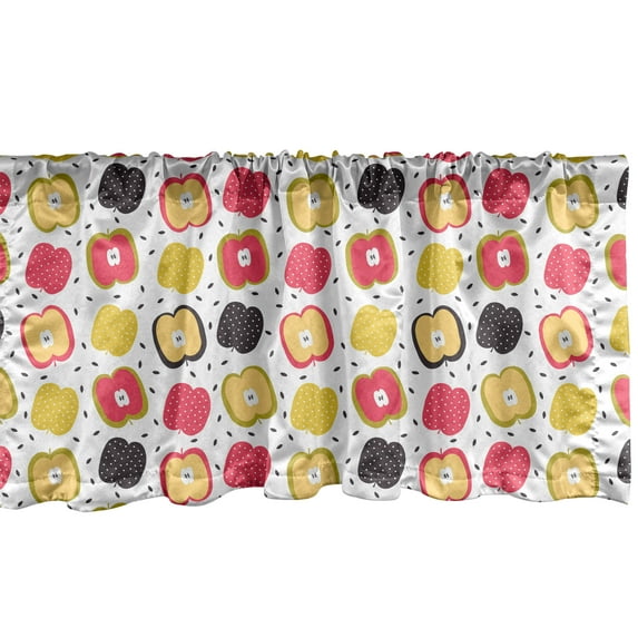 Ambesonne Fruit Window Valance, Continuous Print of Colorful Sliced Apples with Seeds, Curtain Valance for Kitchen Bedroom Decor with Rod Pocket, 54" X 18", Multicolor
