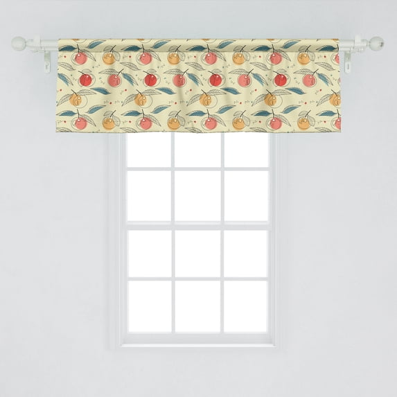 Ambesonne Fruit Window Valance, Contour Fresh Tangerines with Long Leaves Randomly Aligned in Pastel Colors, Curtain Valance for Kitchen Bedroom Decor with Rod Pocket, 54" X 18", Multicolor