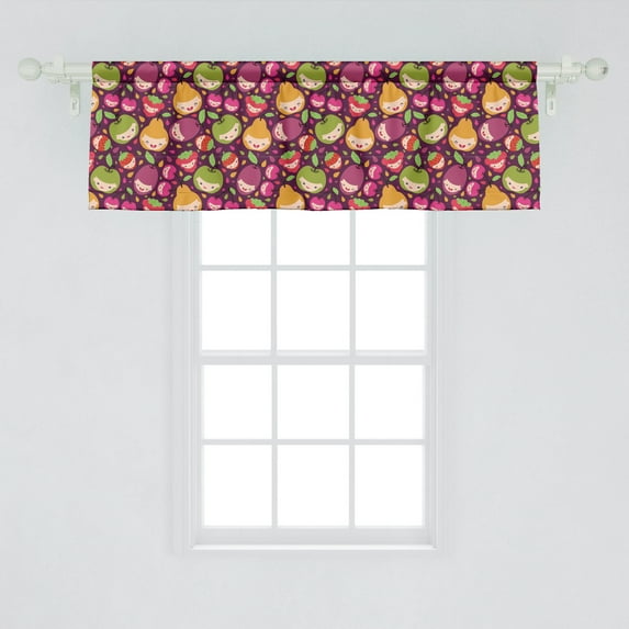 Ambesonne Fruit Window Valance, Funny Fruits with Little Girl Faces Apple Strawberry Cherry Childish Characters, Curtain Valance for Kitchen Bedroom Decor with Rod Pocket, 54" X 18", Multicolor
