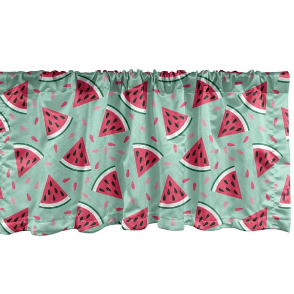 Ambesonne Fruit Window Valance, Pop Art Watermelon Slices, 54" X 18", Almond Green Dark Coral