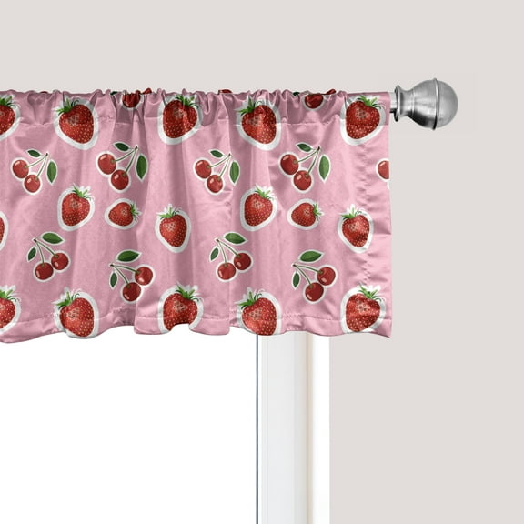 Ambesonne Fruit Window Valance, Strawberries and Cherries, 54" X 18", Pale Pink Fern Green