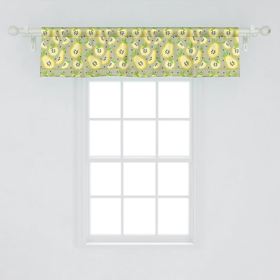 Ambesonne Fruit Window Valance, Summer Apple Pear in Poly Art Fractal Modern Juice Season Tropic Graphic, Curtain Valance for Kitchen Bedroom Decor with Rod Pocket, 54" X 12", Pale Green Pale Yellow