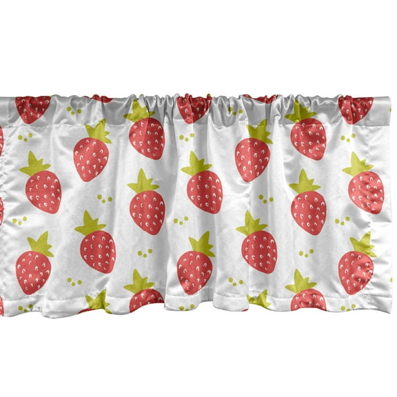 Ambesonne Fruit Window Valance, Summer Coral Strawberries, 54" X 12", Yellow Green Coral and White