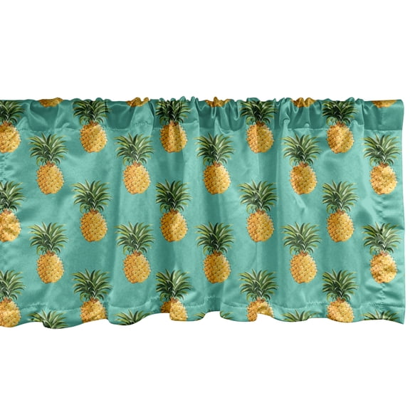 Ambesonne Fruit Window Valance, Tropical Pineapple Leaves, 54" X 18", Turquoise Yellow