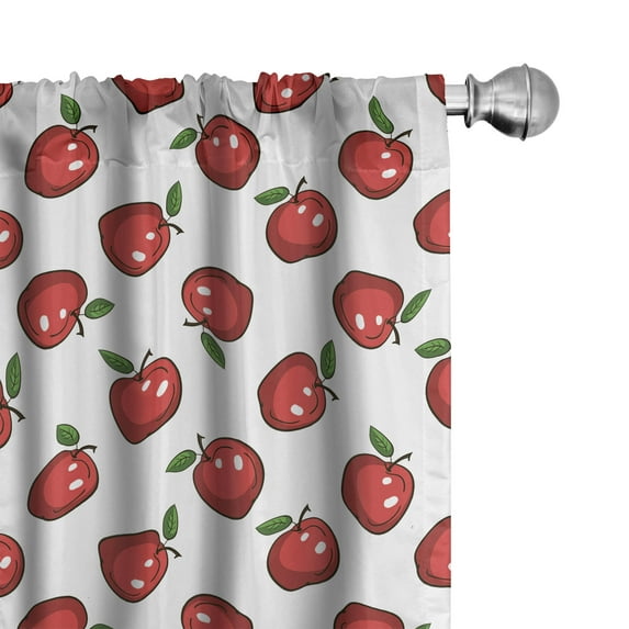 Ambesonne Fruits Window Curtains, Cartoon Apple Fruit Pattern, Each 28" W x 84" L, Dark Coral White Green