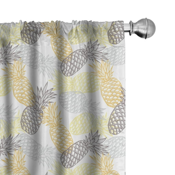Ambesonne Fruits Window Curtains, Exotic Pineapple Tropics, Each 28" W x 95" L, Marigold Dimgray