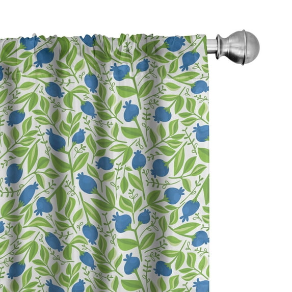 Ambesonne Fruits Window Curtains, Flowering Blueberry Leaf, Each 28" W x 84" L, Violet Blue Lime Green