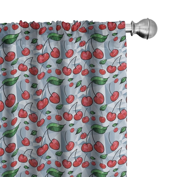 Ambesonne Fruits Window Curtains, Geometric Abstract Cherries, Each 28" W x 63" L, Dark Pink Blue Grey Green