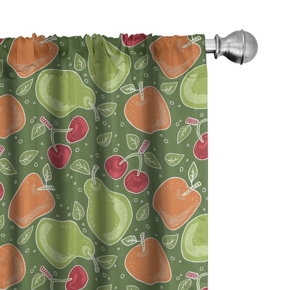 Ambesonne Fruits Art 4-Panel Curtains, Apples Pears Cherries, 56"x63", Dark Peach and Olive Green