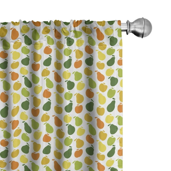 Ambesonne Fruits Curtains, Apple Pears Fresh Garden, Pair of 28"x63", Hunter Green and Yellow