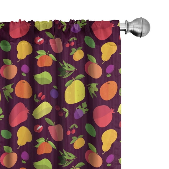 Ambesonne Fruits Curtains, Cherry Apple Orange Peach, Pair of 28"x84", Dark Fuchsia Multicolor