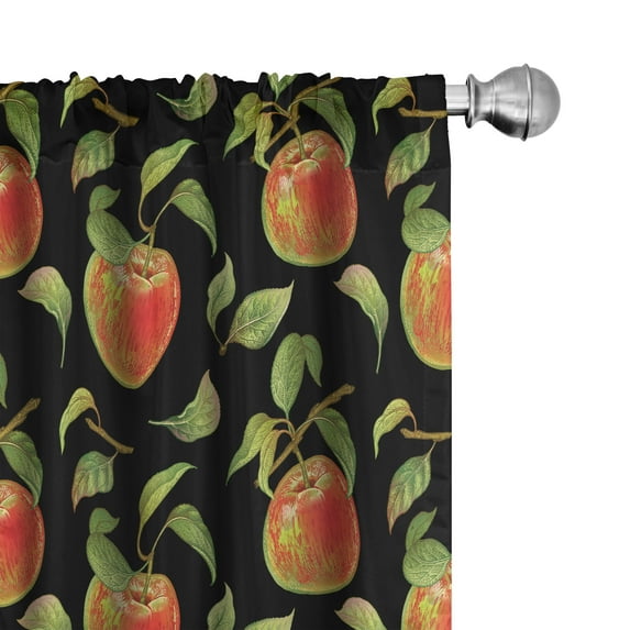 Ambesonne Fruits Curtains, Hand Drawn Tree Branches, Pair of 28"x63", Fern Green Red Black