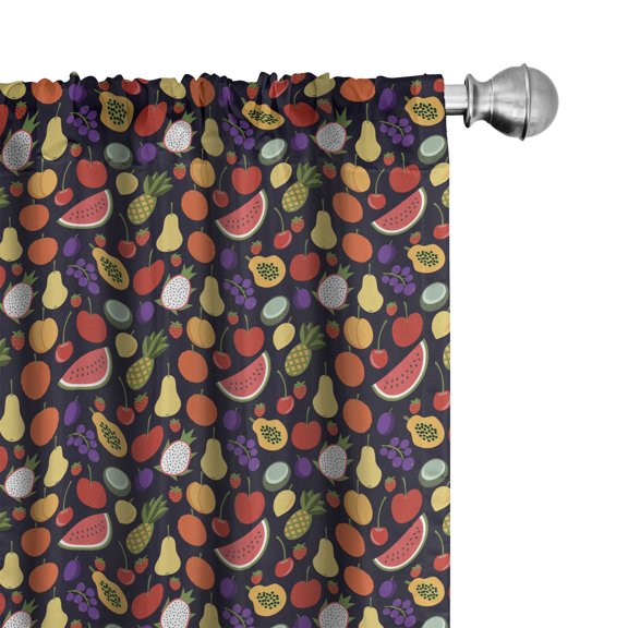 Ambesonne Fruits Curtains, Papaya Cherry Orange Pear, Pair of 28"x63", Dark Blue Grey Multicolor