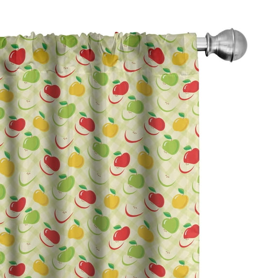 Ambesonne Fruits Curtains, Retro Country Kitchen, Pair of 28"x84", Green Red Yellow