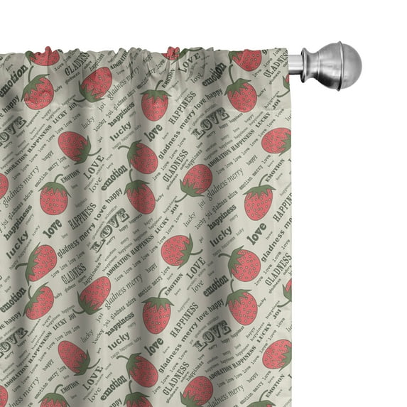 Ambesonne Fruits Curtains, Retro Strawberry Love, Pair of 28"x63", Eggshell Ruby Army Green