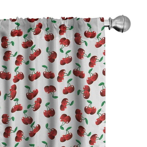 Ambesonne Fruits Curtains, Vibrant Cherries Summer, Pair of 28"x95", Hunter Green Coconut