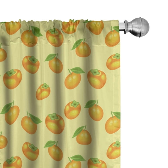 Ambesonne Fruits Curtains, Vintage Persimmons Artwork, Pair of 28"x95", Mustard and Lime Green