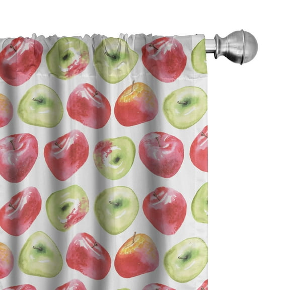 Ambesonne Fruits Curtains, Watercolor Granny Smith, Pair of 28"x95", Apple Green Red