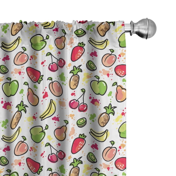 Ambesonne Fruits Curtains, Watercolor Pear, Pair of 28"x84", Peach Lime Green Red