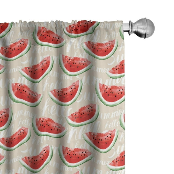 Ambesonne Fruits Curtains, Watercolor Watermelons, Pair of 28"x84", Cream Red Jade Green