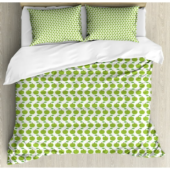 Ambesonne Fruits Duvet Cover Sets, Repeating Juicy Fruit, 2-King, Lime Green Green