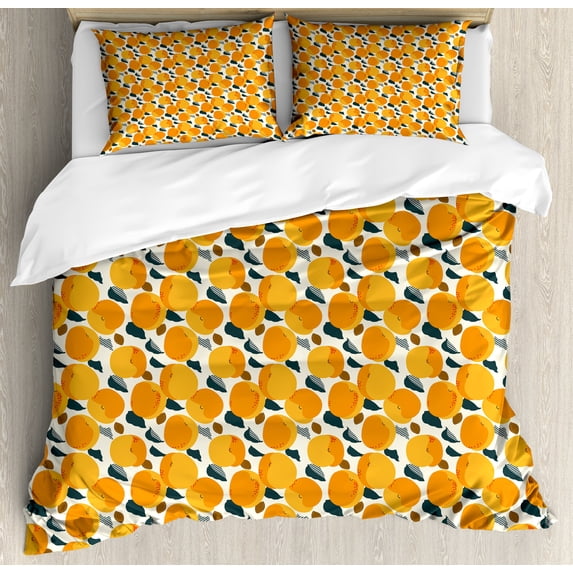 Ambesonne Fruits Duvet Cover Sets, Summer Apricot Branches Art, 2-King, Orange and Dark Teal