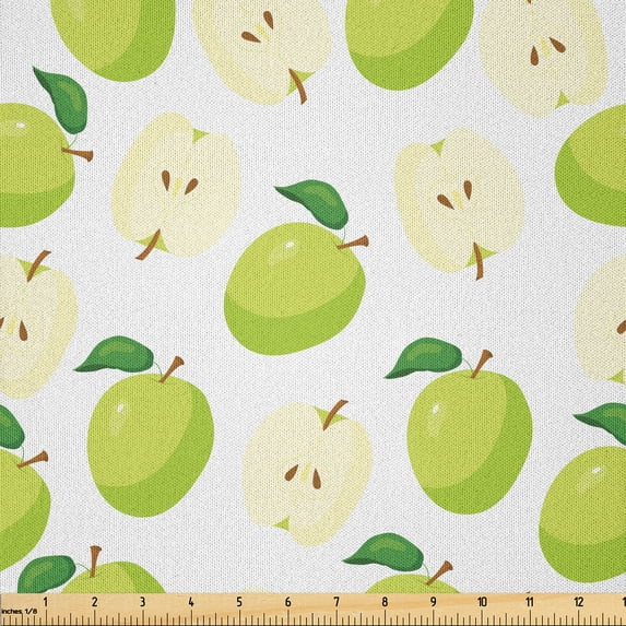 Ambesonne Fruits Fabric by the Yard Microfiber, Cartoonish Fruit Anatomy, 10 Yards, Brown Yellow Green Cream