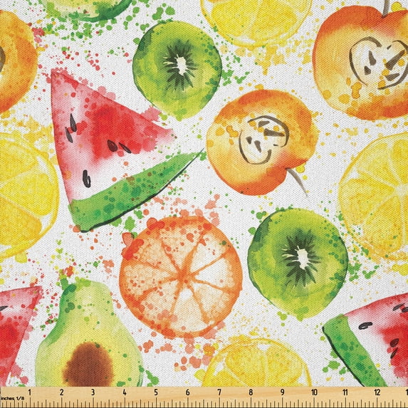 Ambesonne Fruits Fabric by the Yard Microfiber, Paintbrush Plants, 1 Yard, Yellow Orange Fern Green