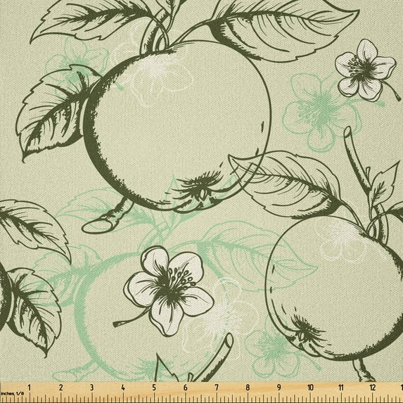 Ambesonne Fruits Fabric by the Yard Microfiber, Vintage Abstract Grunge, 10 Yards, Olive Green and Pale Green